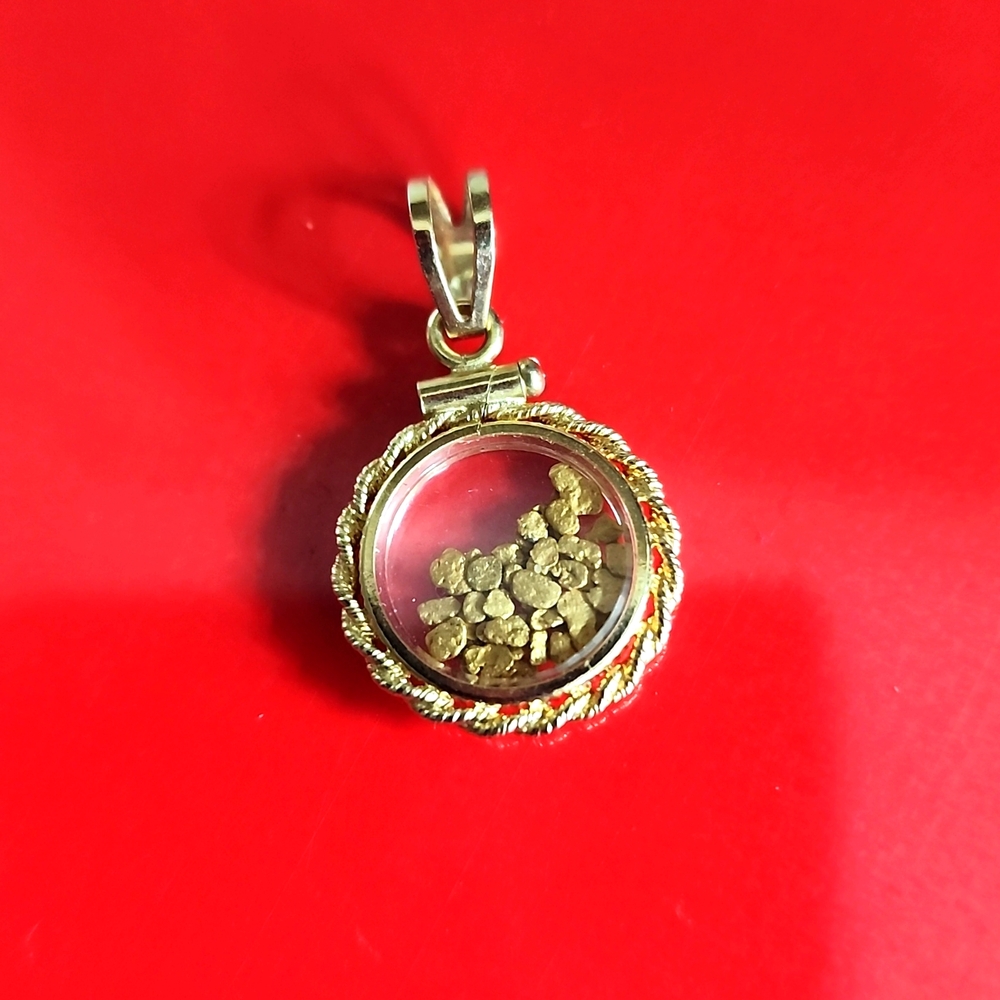 SOLID GOLD NUGGETS IN A 14K GOLD CHARM PENDANT